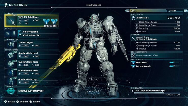 Gundam Rogue Orbit Customization Revealed With Weapons, Parts, Thrusters, and Output Limits